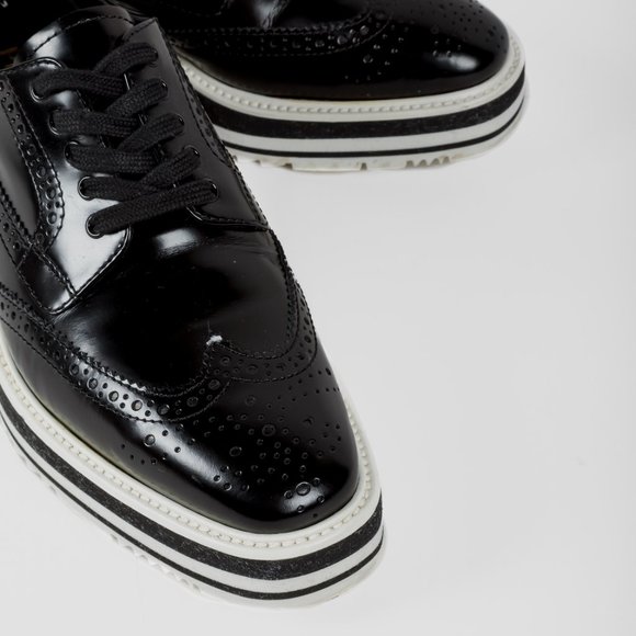 *SOLD* Prada Black Leather Platform Brogues - Picture 6 of 9